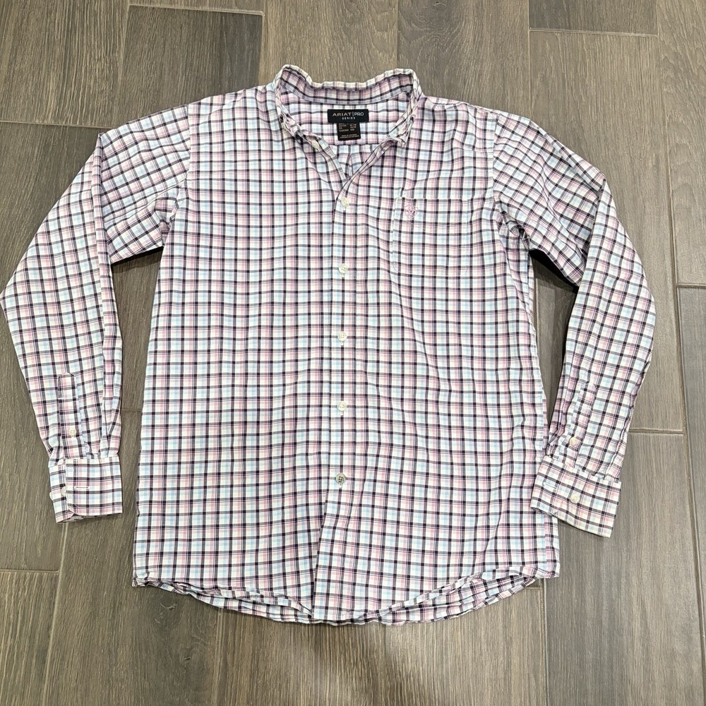 Ariat Pro Series Boys Plaid Button Down Shirt  XL (18) Long Sleeve Western